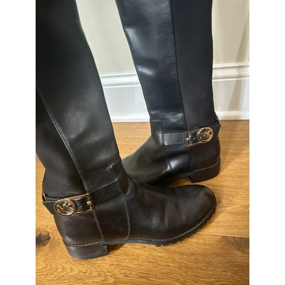 Michael Kors Over The Knee Tall Black Riding Boots Leather  Women's 6 Stretch